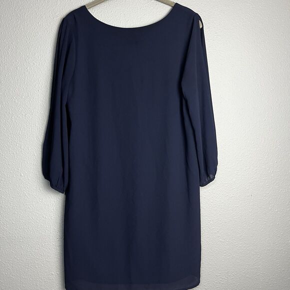 LuLus Mother of the Bride Dress Size M Navy Blue Lined Balloon Slit Sleeves - Picture 3 of 11
